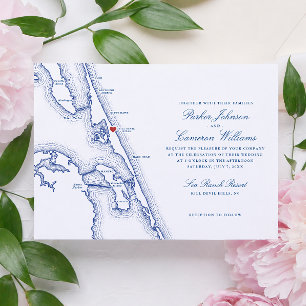 Sea Ranch Resort Wedding Outer Banks Map Navy Blue Invitation