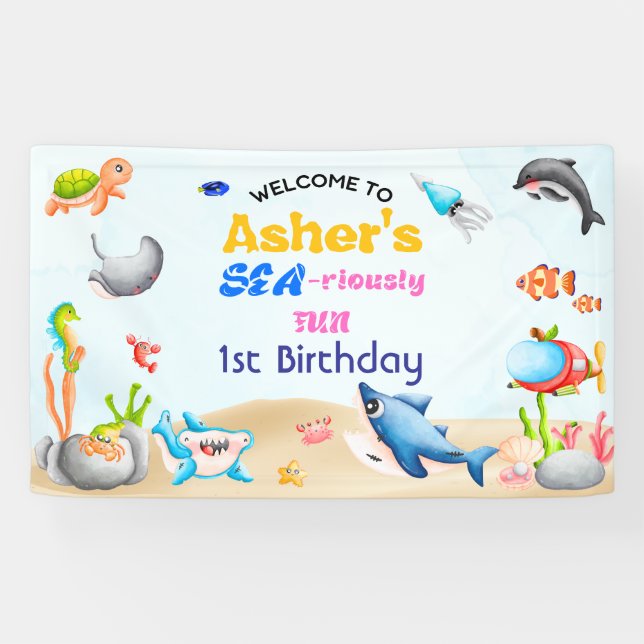 SEA-riously Fun Ocean Protector Bday Party Decor  Banner (Horizontal)