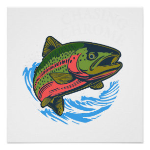 Sea Run Cutthroat Chasing Chrome Trout Poster