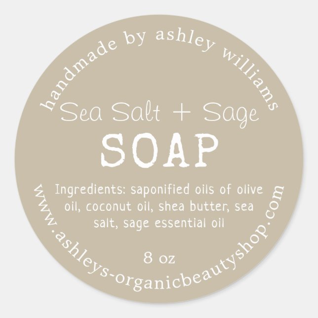 Sea Salt + Sage Soap | Handmade Skincare Packaging Classic Round Sticker (Front)