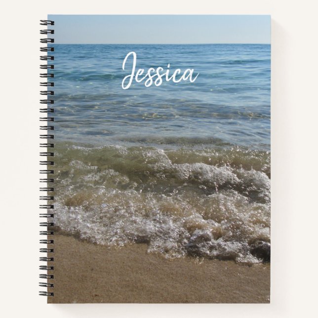 Sea & Sand Beach Waves Personalised Name  Notebook (Front)