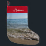 Sea & Sand Beach Waves Personalised Name Small Christmas Stocking<br><div class="desc">A beautiful photograph of the sea and sand with crashing beach waves. An ideal design for anyone who loves landscape scenic photography. Ideal birthday gift,  home decor or present for any other special occasion.</div>