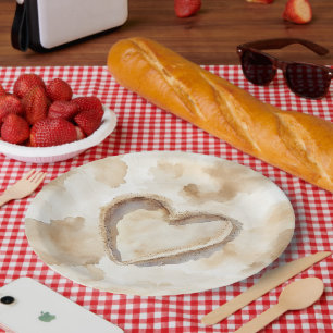 Sea Sand Serenity Beach Heart Wedding Paper Plate