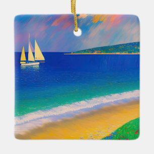 Sea Scape 09 "Yacht in the bay" Ceramic Ornament