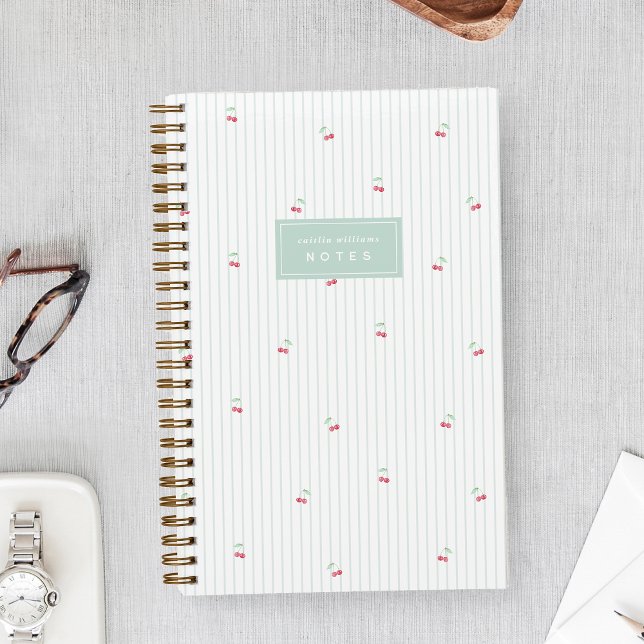 Sea | Scattered Cherry Pinstripe Personalized Notebook (Creator Uploaded)