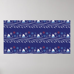 Sea seamless pattern. Vintage illustration.  Poster