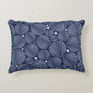 Sea seamless pattern with blue shells. Summer back Decorative Cushion