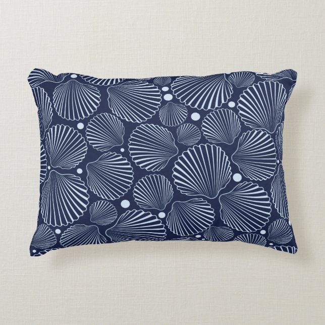Sea seamless pattern with blue shells. Summer back Decorative Cushion (Front)