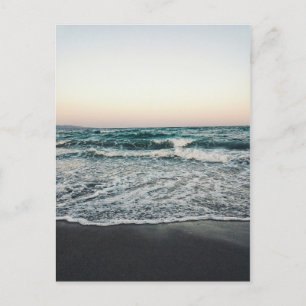 Sea Seaside Coast Waves Blue Green Sunset Holiday Postcard