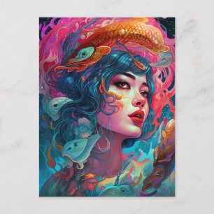 Sea Serpent Hair Lady Fantasy Art Postcard
