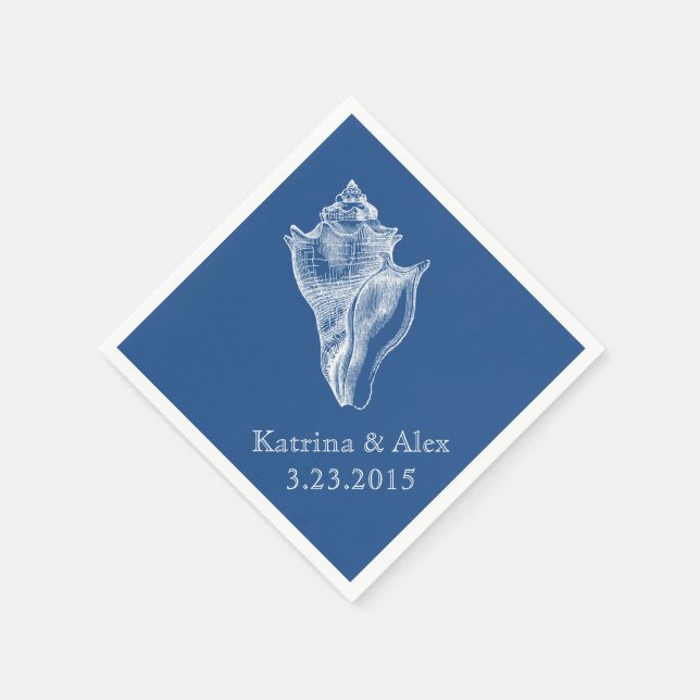 Sea Shell Blue Beach Wedding Napkins (Corner)