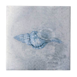 Sea Shell Blue Vintage Antique Ocean Beach Texture Tile