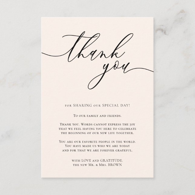Sea Shell Blush Calligraphy Custom Photo Thank You Enclosure Card (Front)