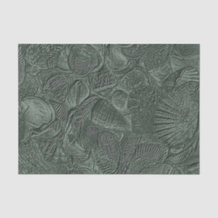 Sea Shell Coastal Beach Dark Sage Green Metallic Tissue Paper