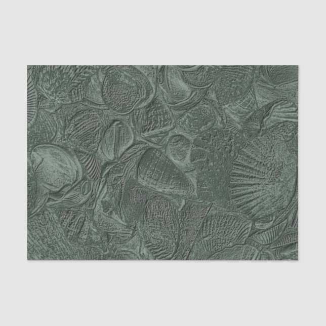 Sea Shell Coastal Beach Dark Sage Green Metallic Tissue Paper (Front)