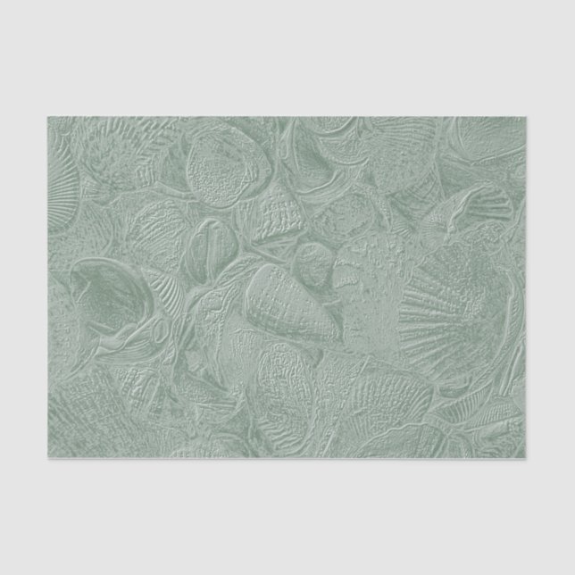 Sea Shell Coastal Beach Sage Green Decoupage Tissue Paper (Front)
