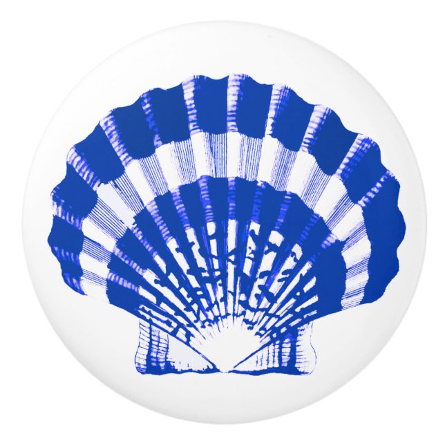 Sea Shell - cobalt blue and white Ceramic Knob (Front)