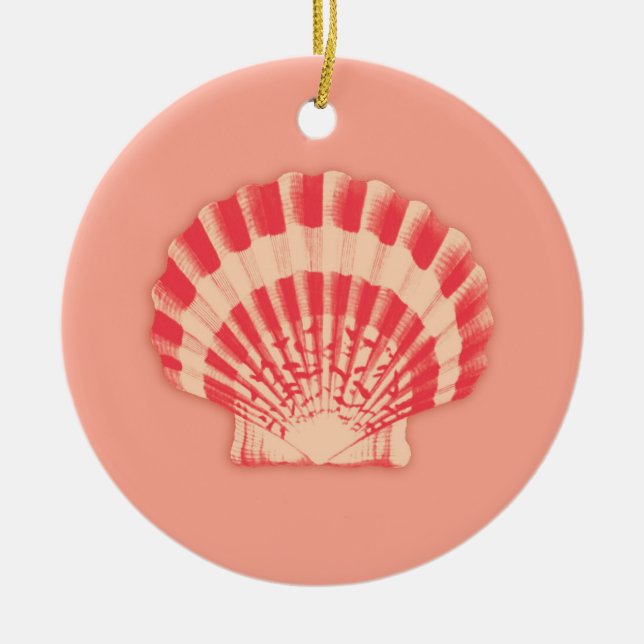 Sea Shell - coral and peach Ceramic Tree Decoration (Front)