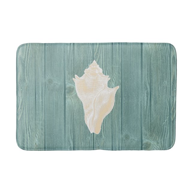 Sea Shell Cream Vintage Aqua Wood Bath Rug (Front)
