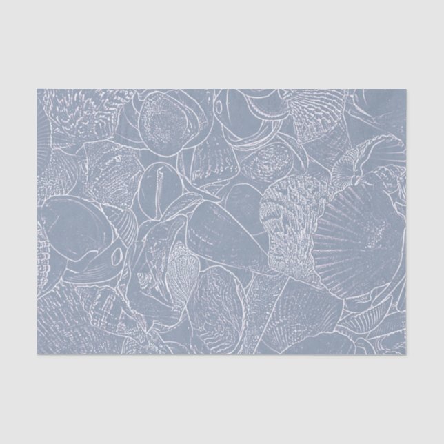 Sea Shell Dusty Blue Coastal Beach Decoupage Tissue Paper (Front)