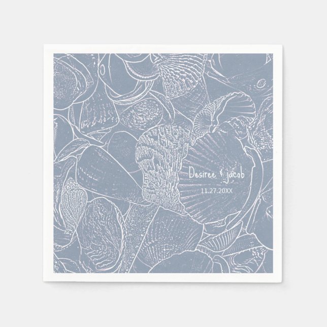 Sea Shell Dusty Blue Coastal Beach Napkin (Front)