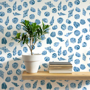 Sea Shell Nautical Coastal Blue and White Wallpaper