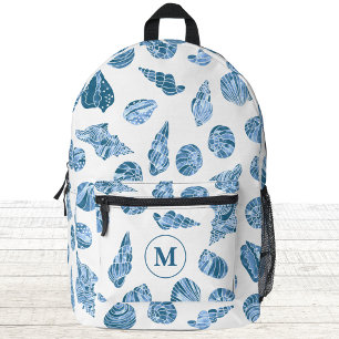 Sea Shell Nautical Watercolor Monogram Initial Printed Backpack