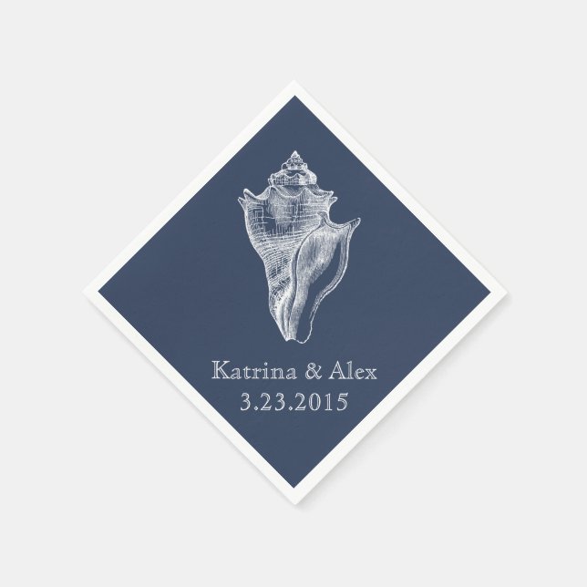 Sea Shell Navy Beach Wedding Napkins (Corner)