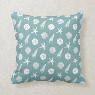 Sea Shell Pattern in Seafoam Green and White Cushion