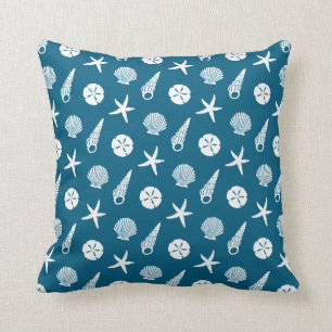 Sea Shell Pattern in Shaded Teal Blue and Cream Cushion