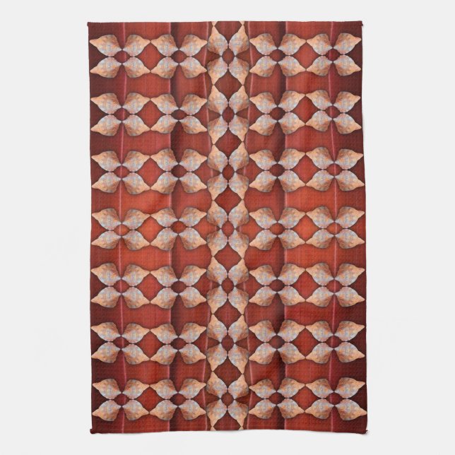 Sea Shell Pattern, Red Tea Towel (Vertical)