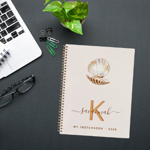 Sea shell pearl beige scallops monogram notebook