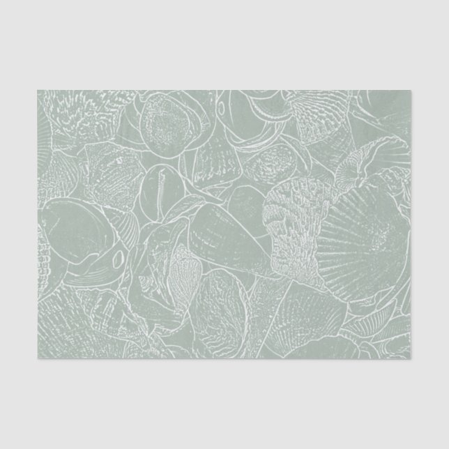 Sea Shell Sage Green Coastal Beach Decoupage Tissue Paper (Front)