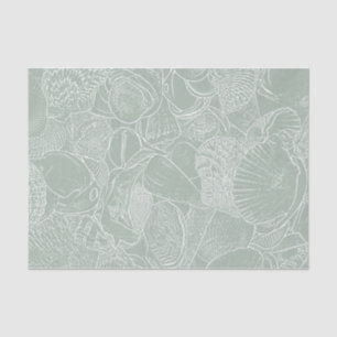 Sea Shell Sage Green Coastal Beach Decoupage Tissue Paper
