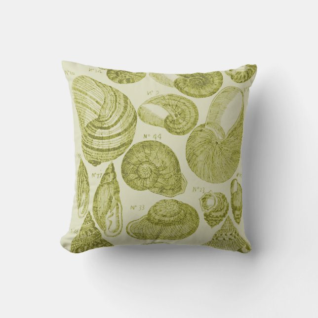 Sea Shell Sketch, Lime Green Throw Pillow (Front)