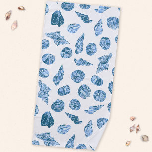 Sea Shell Watercolor Nautical Coastal Blue Beach Towel