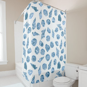 Sea Shell Watercolor Nautical Coastal Blue Shower Curtain