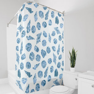 Sea Shell Watercolor Nautical Coastal Blue Shower Curtain