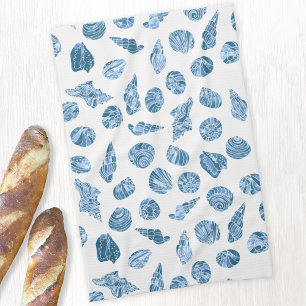 Sea Shell Watercolor Nautical Coastal Blue Tea Towel