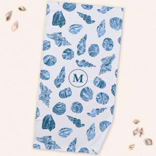 Sea Shell Watercolor Nautical Monogram Initial Beach Towel