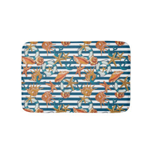 Sea Shells And Anchor Pattern Bath Mat