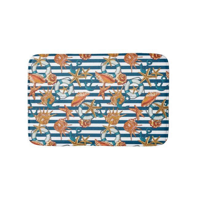 Sea Shells And Anchor Pattern Bath Mat (Front)
