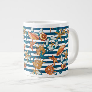 Sea Shells And Anchor Pattern Large Coffee Mug