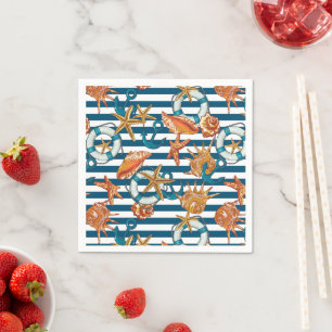 Sea Shells And Anchor Pattern Napkin