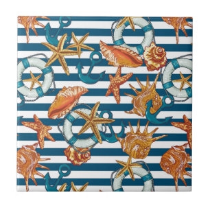 Sea Shells And Anchor Pattern Tile