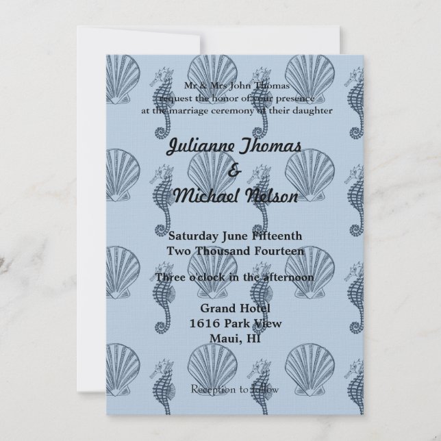 Sea Shells and Sea Horses Wedding Invitation (Front)