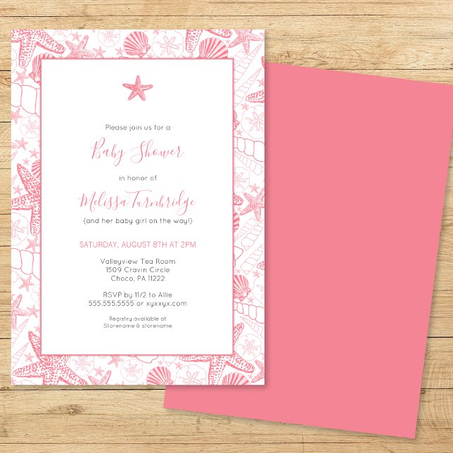 Sea Shells and Starfish Girl Baby Shower Invites (Creator Uploaded)