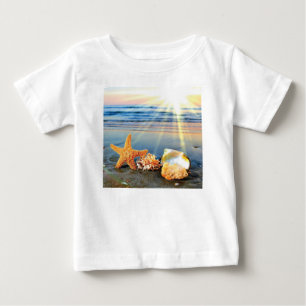 Sea shells and starfish on beach baby T-Shirt