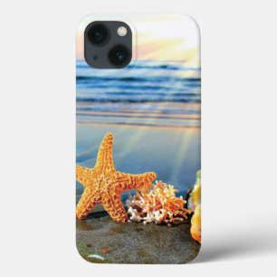 Sea shells and starfish on beach iPhone 13 case
