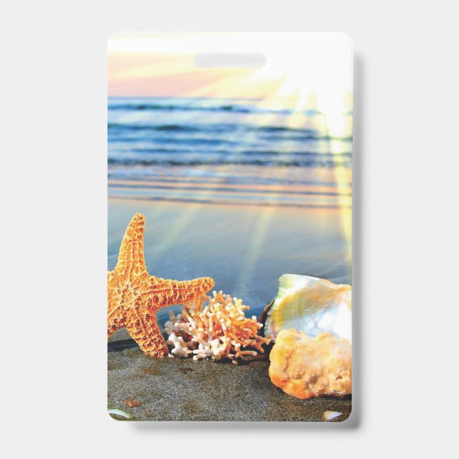 Sea shells and starfish on beach ID badge (Front)